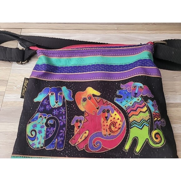 Laurel Burch Dog Puppy Clan Canvas Crossbody Tote Handbag Purse - Picture 8 of 14